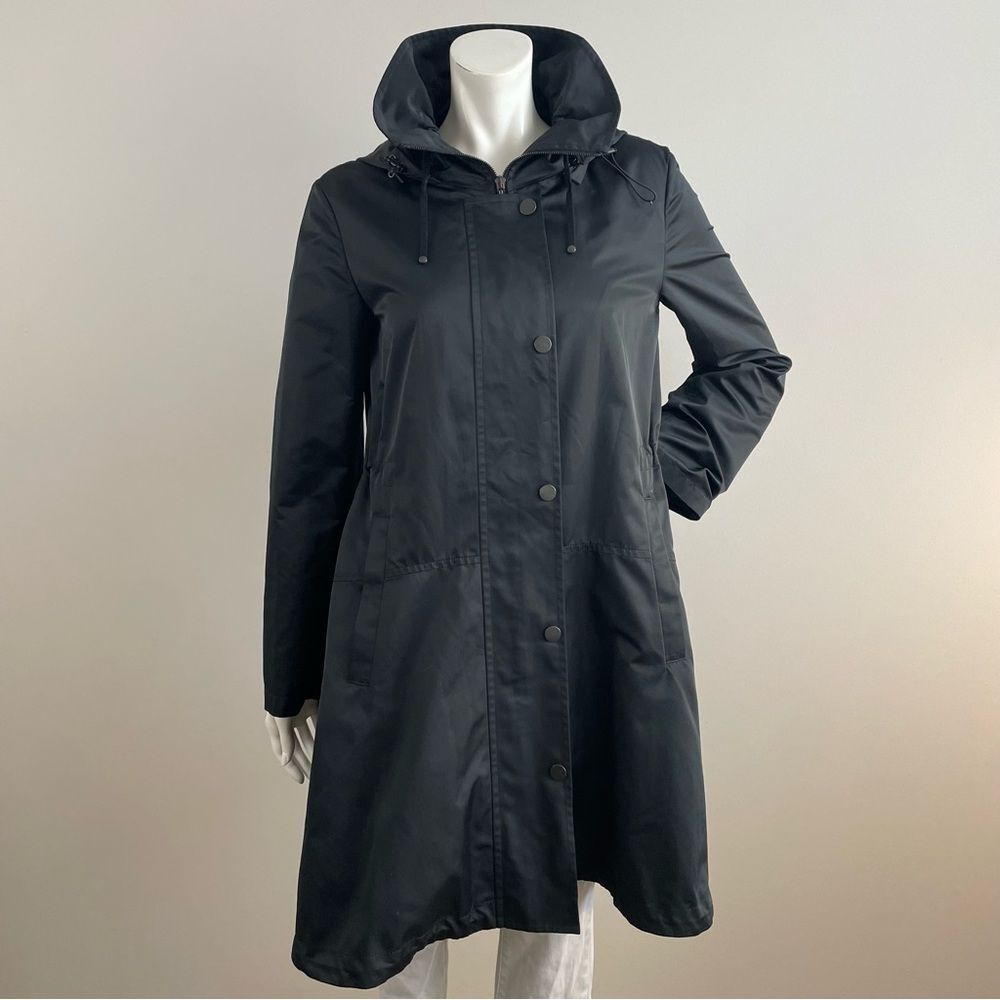 AKRIS PUNTO Black Utility Zip Up Hooded Rain Coat Trench Coat
